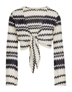 8 By COTTON JACQUARD CROP TOP W/ FRONT KNOT Ivory Women‘s Shrug